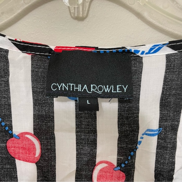 Cynthia Rowley Retro Tie Front Cherry and Stripe Blouse Size L - Picture 4 of 7